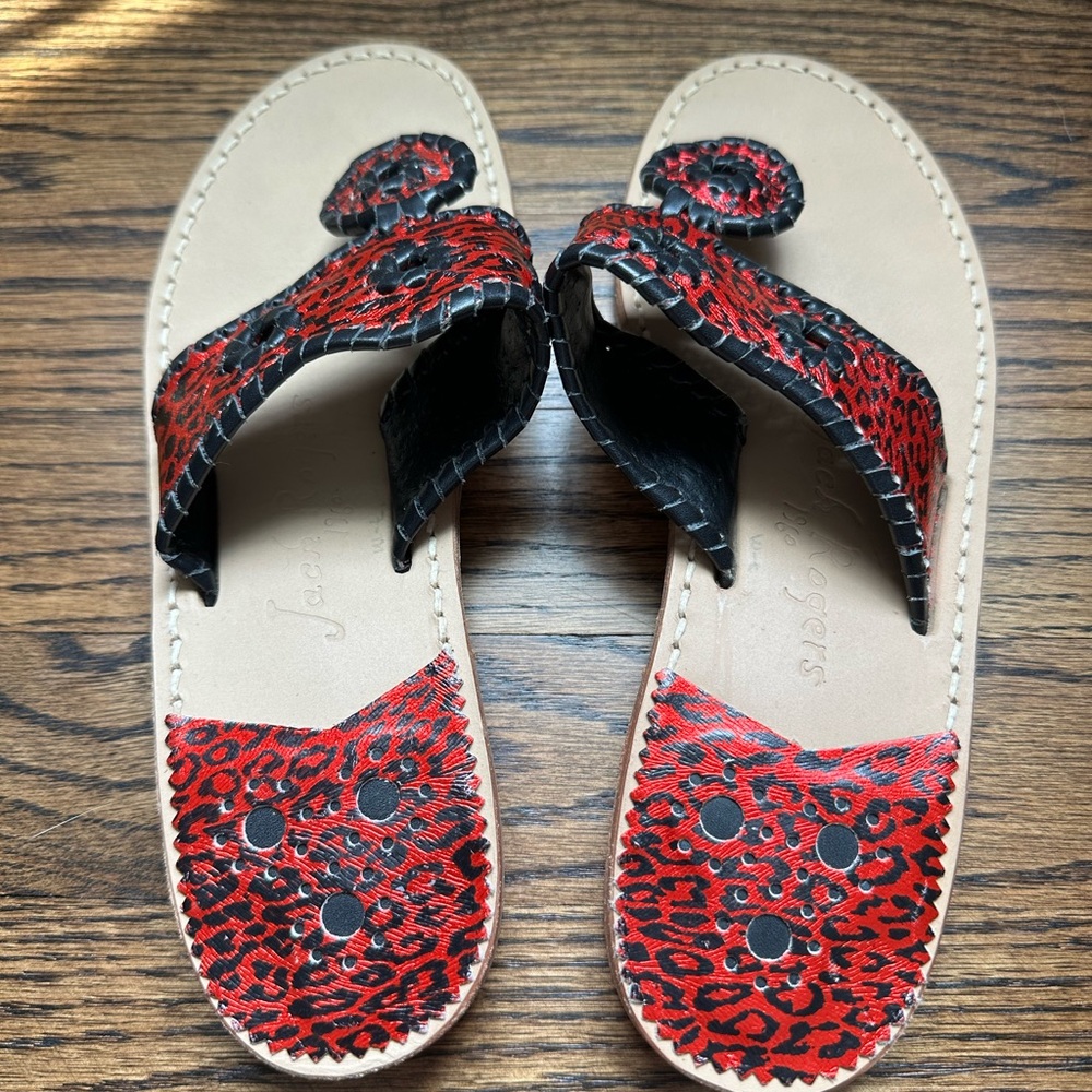 NWT Jack Rogers Leopard Print Red Sandals Size 7.5